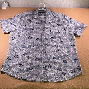 Visitor Premium Mens XXL Blue White Floral Tropical 4-Way Stretch Button Shirt